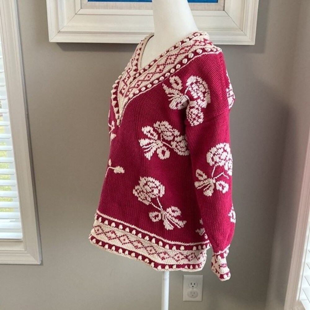 Vintage Cie International Magenta Pink Beaded Floral Hand-Knitted Sweater XS - Picture 5 of 14